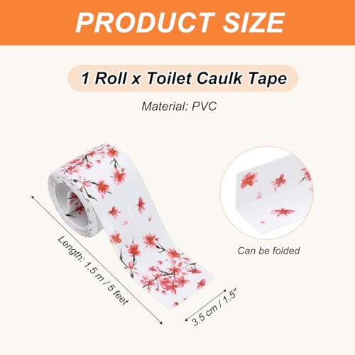 Image of PATIKIL Caulk Tape Waterproof Self Adhesive, PVC Toilet Caulking Sealant Strip Bathtub Caulk Sealing Strip Tape for Bathroom Kitchen Countertop, Red Flowers (1.5 Inch x 5 Ft)