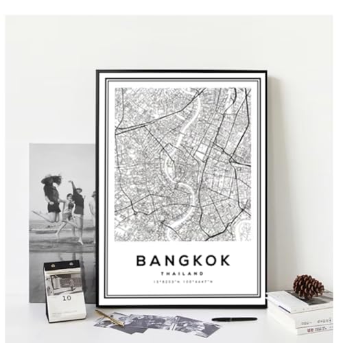Peinture sur Toile Noir et Blanc Thaïlande Décoration Murale Moderne Affiche Voyage 50x70cm