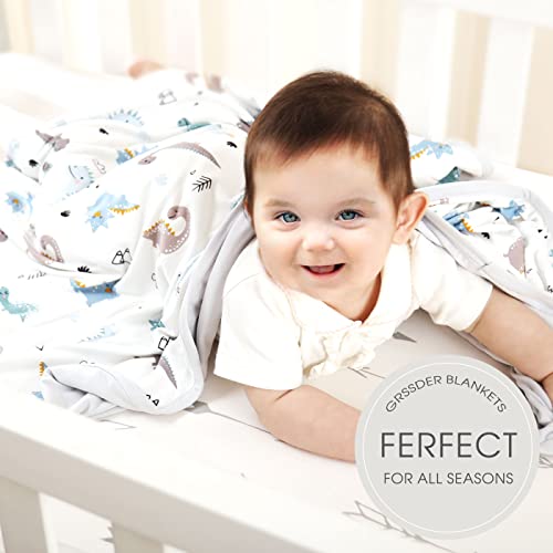 Image of GRSSDER Baby Blankets Super Soft Jersey Knit Swaddle Blanket for Baby Girls and Boys, Double Layer Receiving Blankets 34 x 44 Inches Extra Large for Baby Swaddling, Happy Dinosaur