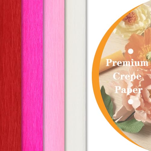 Image of BEISHIDA Red Pink White Crepe Paper Roll, 4 Rolls Crepe Paper Sheet