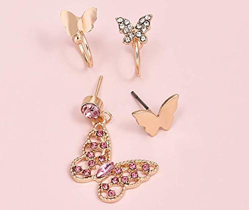 Butterfly Ear Cuff Earrings Set Rhinestone Butterfly Dangle Earrings Studs And Cz Earcuffed Earrings Set Prom Party Jewelry #TOP1
