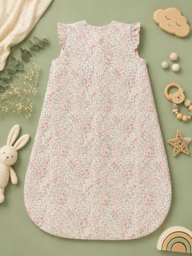 Image of TuddyBuddy Baby Cotton Wearable Quilted Sleeping Bag Blanket 1.5 Tog with 2 Way Zipper Closure | Ideal for Babies & Kids Hypoallergenic Fabrics | (Ditsy Floral - Frill Sleeves, 6-12 Months)
