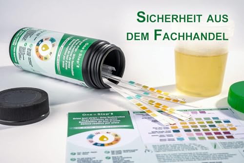 100 x One+Step Urin Teststreifen für 8 Parameter I Mit Farbkarte für genaues hygienisches Ablesen I Glukose, Keton, spez. Dichte, Blut, pH, Protein, Nitrit, Leukozyten