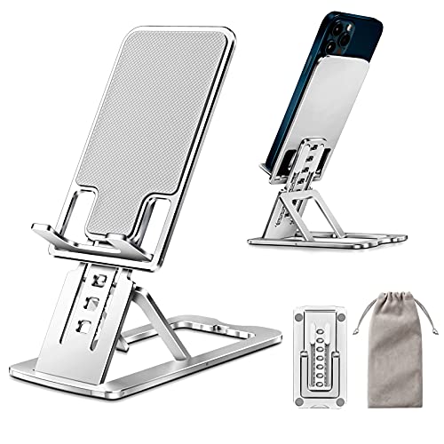 TECOOL Support Tablette, Support Telephone iPad Réglables Pliable Support Smartphone en Aluminium pour iPad Pro 9.7/10.5/11, iPad Mini/Air 2 3 4 5 2020 2021, iPhone 12 Pro Max, Samsung Tab - Argent Cover