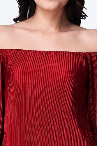 Image of POPWINGS Casual Wrinkle Full Sleeves Off-Shoulder Top and Palazzo Co-ord Set for Women || Co-Ords Set for Women Stylish Western || Top and Palazzos Set for Women|| 2 Piece Set for Women