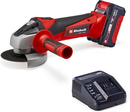 Einhell Akku-Winkelschleifer TC-AG 18/115 Li (1x4,0Ah) (18 V, 115 mm Scheiben-Ø, 28 mm Schnitttiefe, Softstart, Zusatzhandgriff, inkl. 1x 4,0 Ah Akku & Ladegerät)