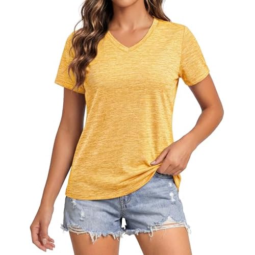 MAGCOMSEN Workout Tops for Women UPF 50+ Quick Dry Short Sleeve Sun Protection V-Neck Shirts Lightweight Hiking T Shirts