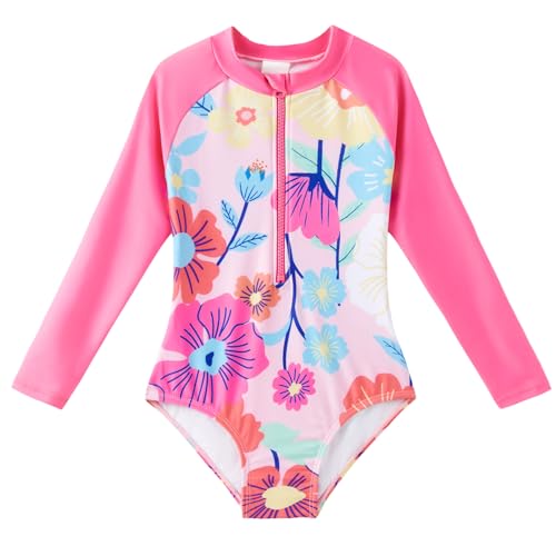 Angel season Girls Long Sleeve Swimsuit with Front Zipper and One Piece Rash Guard Bathing Suit Bundle2