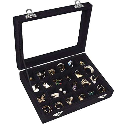 Vicoter Velvet Jewelry Box, 24 Grid (Black)