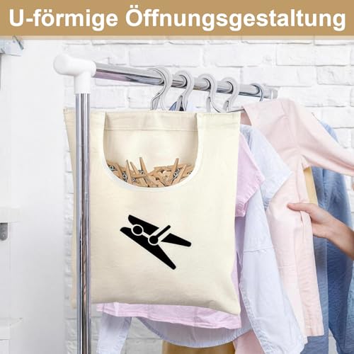 1 Stück Leinen Wäscheklammerbeutel, Wäscheklammerbeutel mit Muster, Hängend und Drehbar, Baumwoll-Mix Aufbewahrungsbeutel für Wäscheklammern