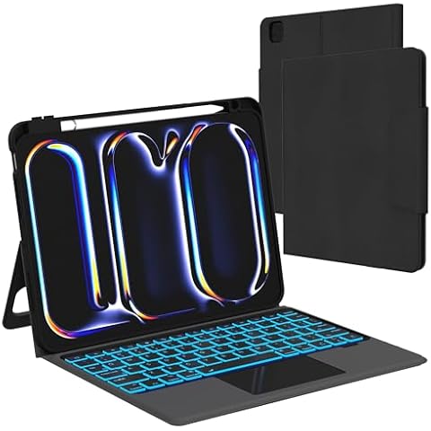 for 2024 iPad Pro 11-inch (M4) Case with Keyboard - Folio Smart Tablet Book Cover with Touchpad - 7 Color Backlit Keyboard Case with S Pen Holder & Multi-Angle Kickstand for iPad Pro 11" (M4) Black Cover