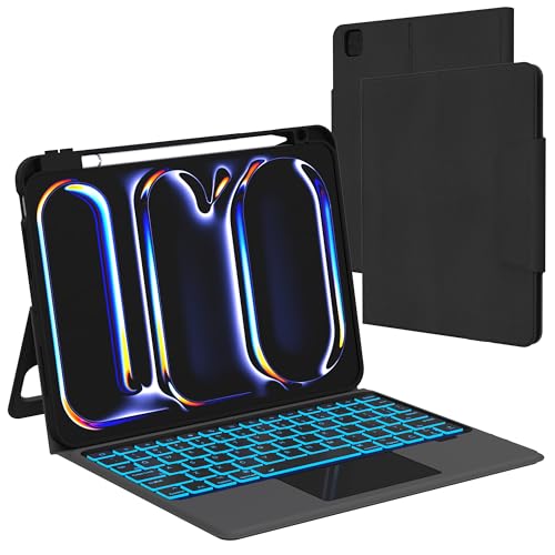 for 2024 iPad Pro 11-inch (M4) Case with Keyboard - Folio Smart Tablet Book Cover with Touchpad - 7 Color Backlit Keyboard Case with S Pen Holder & Multi-Angle Kickstand for iPad Pro 11