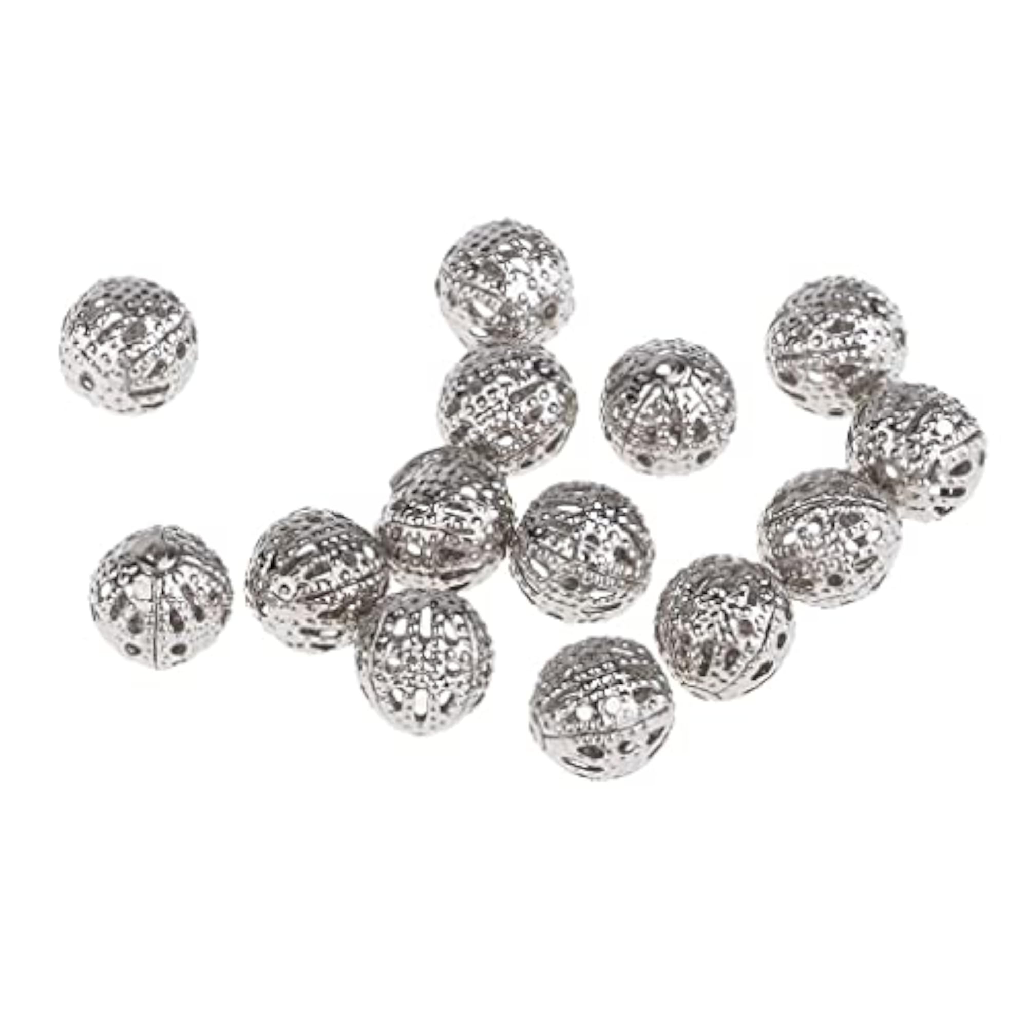 100 Pcs 8mm Round Metal Hollow Beads, Loose Spacer Beads