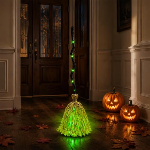 35" Animated Witch Broom Halloween Decor Sound Touch Activated LED Light Up - image 1