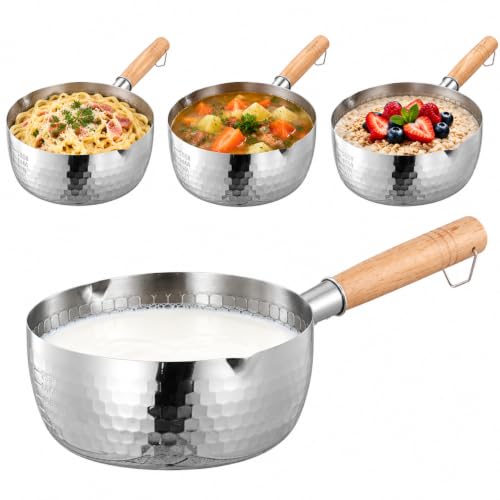 DOITOOL 20cm Stainless Steel Milk Pan, Hammered Yukihira Saucepan
