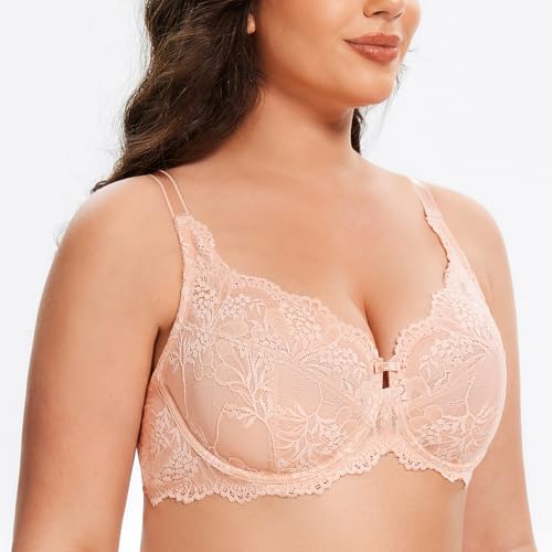 Image of MELENECA Women's Plus Size Minimizer Bras Full Coverage Lace Unlined Underwire Bra