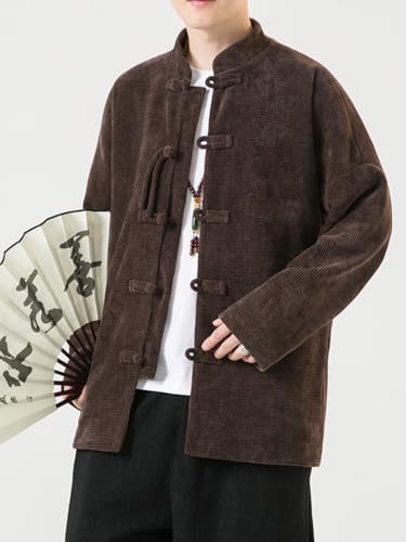 Men's Coat Corduroy Spring Autumn Tang Suit Chinese Style Frog Button Striped Jacket for men3