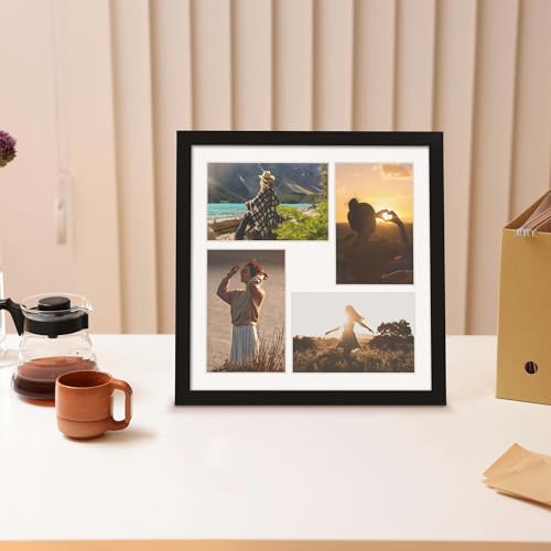 Image of DUENPY 12x12 Picture Frame, 4x6 Collage Picture Frame, Displays Four 4x6 inch Photos, or 12x12 (Without Mat) Available for Wall Mount or Table Top Horizontal and Vertical Display, Black.