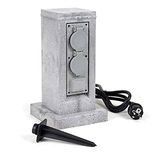 Wiltec Multiprise de jardin quadruple – 4 prises – 194 x 194 x 295 mm – Design colonne granit – en PP – avec Câble 1,5 m et Piquet – Utilisation...