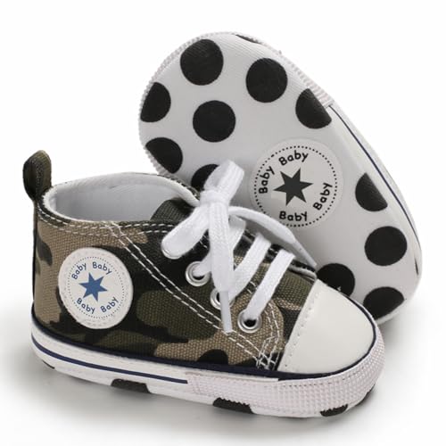 Image of Unisex Baby Girls Boys Canvas High-top Shoes, Newborn Infant Anti-Slip Soft Sole Frist Walking Breathable Sneakers