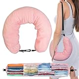 S-SNAIL-OO 1/2PCS Travel Pillow Stuffable with Clothes As Carry-On Luggage Fits Up to 3 Days of Travel Essentials, Multifunctional U-Shaped Pillowcase for Business, Trip, Outdoor (1PCS-Pink)