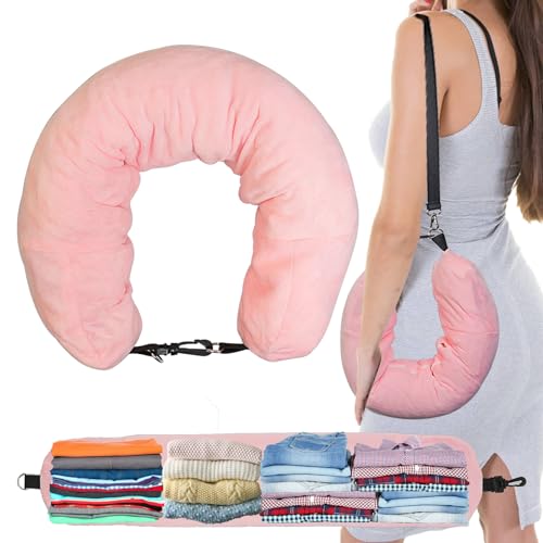 S-SNAIL-OO 1/2PCS Travel Pillow Stuffable with Clothes As Carry-On Luggage Fits Up to 3 Days of Travel Essentials, Multifunctional U-Shaped Pillowcase for Business, Trip, Outdoor (1PCS-Pink)