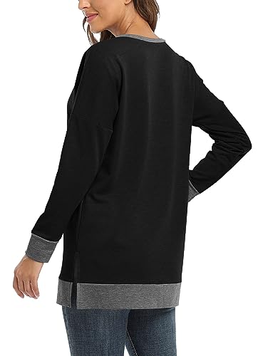 BETTE BOUTIK Women's Drop Long Sleeve Sweatshirts Casual Crewneck Tunic Tops Sweartshirts With Side Slits S-3XL