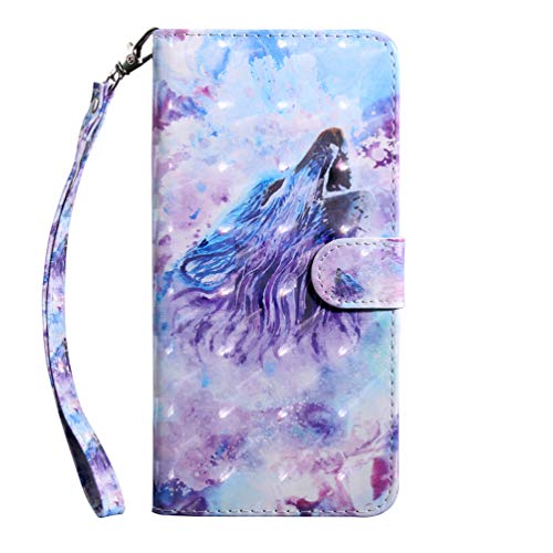 LG K41S Hülle, LG K41S Handyhülle mit Kartenfach Geld Slot Ständer Magnet PU Ledertasche TPU Bumper Wallet Case Flip Tasche Schutzhülle Handytasche für LG K41S Wolf