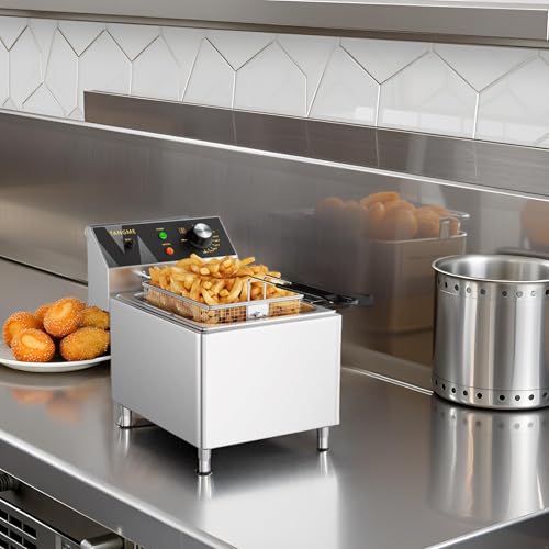 TANGME Professional Deep Fryer 3100W Electric Countertop Fryer 12L Heavy-Duty Stainless Steel Unit with Basket, Lid and Elevated Legs for Restaurants, UL Certified, 220-240V - Image 4