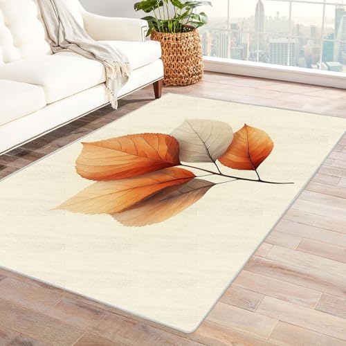 NEKAOEU(ネカオウ) 北欧 ラグマット洗える滑り止め カーペット シンプルな植物の葉 居間ラグ 長方形 センターラグ ダイニング カラー シンプル 一人暮らし 玄関 客間(オレンジ)-120x180cm