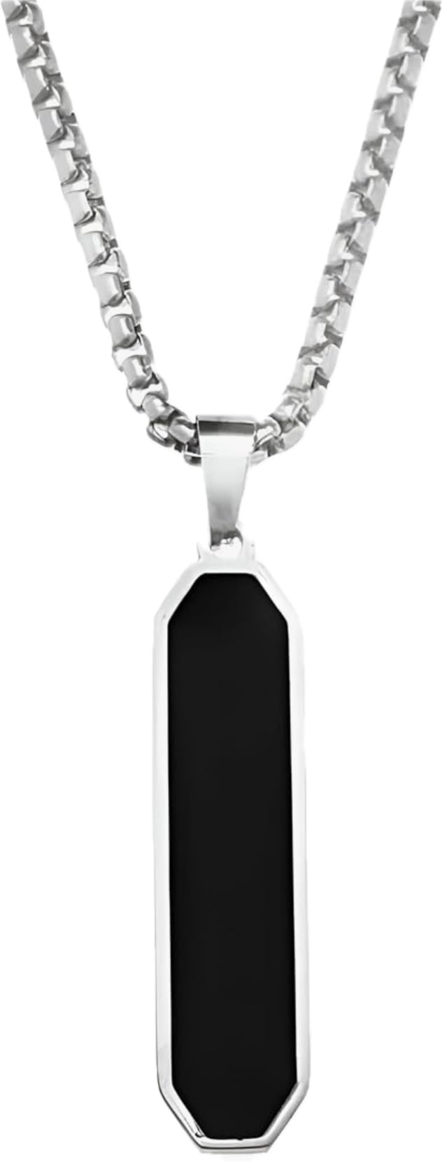 bead jewels Black Rectangle Bar Silver Necklace for Men and Boys Stainless Steel Stylish Long Neck Chain with Locket Men Jewellery Pendant-picture-29