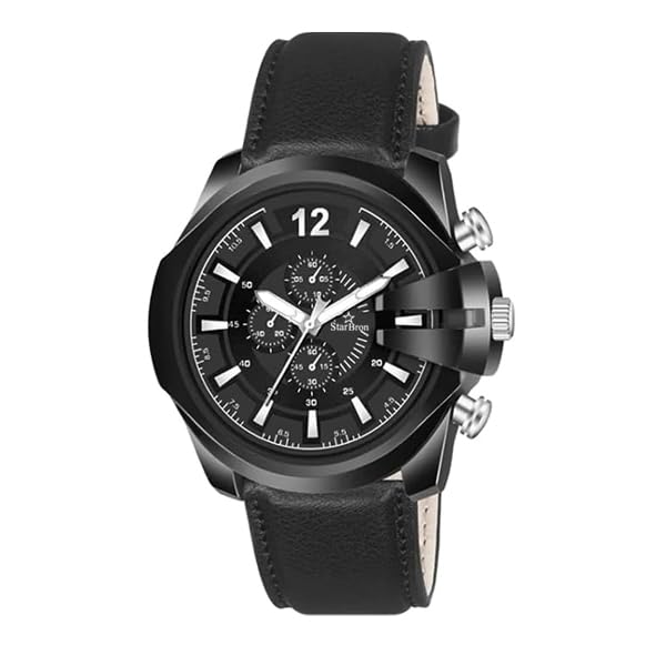 Star Bron Mens Fashion Stainless Steel Case Luxury Analog Watch with Leather Strap for Men (Black) (B0CG3V9NGR) Amazon Price History, Amazon Price Tracker