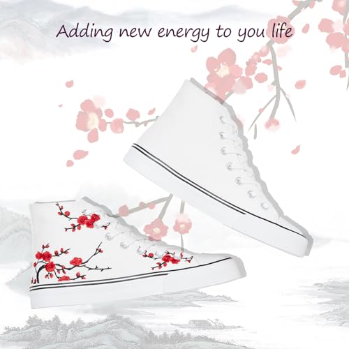 Image of kufeiti Women's High Top Canvas Sneakers Casual Walking Shoes | embroidered,breathable canvas upper,lace up high top,non slip,easy match