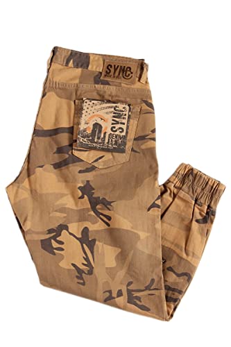 TheMogan Men's Harem Washed Denim & Camoflage Twill Jogger Pants Crop Jeans 27"3