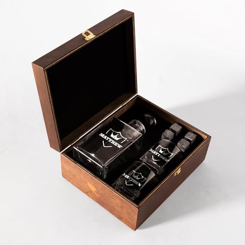 Personalized Whiskey Decanter Set with Engraved Glasses - Personalized Gifts for Men With Engraved Wooden Box and Whiskey Stones - Image 6