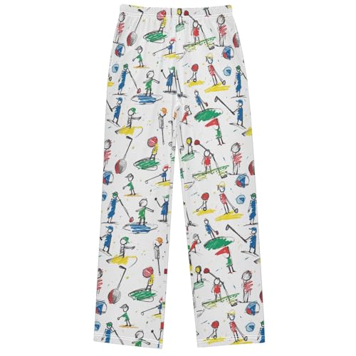 Boy's Pants Golf Drawing Jogger Pants Elastic Waist Long Bottoms Trousers with Pockets 6-14 Years