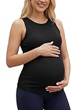 OUGES Women's 2026 Cotton Maternity Tank Tops with Built in Bras Summer Sleeveless Crewneck Ribbed Knit Pregnancy Must Haves Sports Clothes Yoga Workouts Shirts(Black,S)