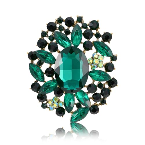 Image of LAXPICOL Vintage Austrian Crystal Elegant Flower Brooch for Women Broach Pin Wedding Jewelry Antique-Gold Tone