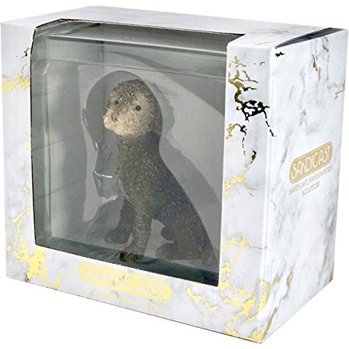 Escultura pequeña de Labradoodle marrón sentado miniatura 2