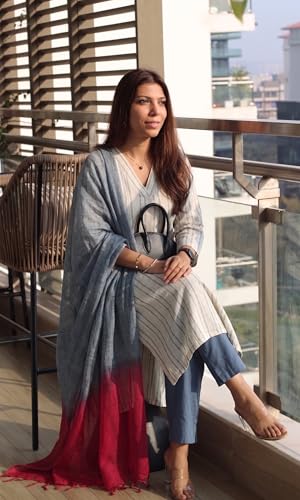 Image of GoSriKi Kurta Set for Women Viscose Printed | Kurti Set for Woman | Kurta Pant Dupatta 3 Piece Outfit | V Neck 3 /4 Sleeve Straight Fit Ethnic Dress Stylish Clothing