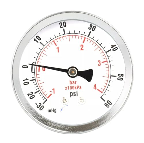 Manomètre à vide 1-1/2 chrome -30" Hg à +60 PSI arrière 1/8" NPT