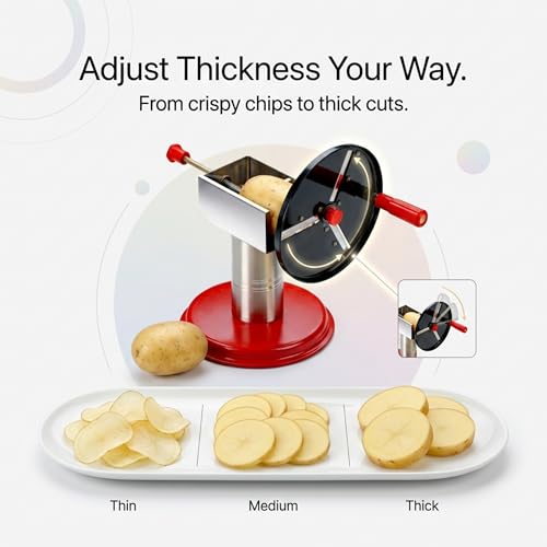 Image of Manual Potato Chips Slicer Machine with Stainless Steel Blade, Hand Crank Vegetable Cutter for Chips, Wafers, Fruits Slicing Tool, Kitchen Cutter (Multicolor, Pack of 1)