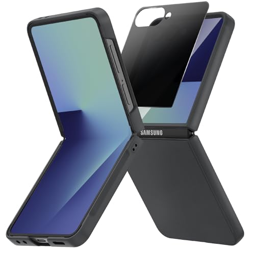 Ruky for Z Flip 7 Case with Privacy Screen Protector, Full Body Cover Anti-Scratches Shockproof Hard PC Ultra-Thin, Support Wireless Charging Protective Phone Cover for Samsung Galaxy Z Flip 7, Black