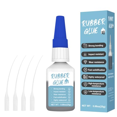 WAN2TLK Pegamento de goma de 25 g, extra fuerte, resistente al agua, con 4 goteros aplicadores, pegamento de goma instantánea fuerte unión, adecuado para productos de goma, neumáticos, zapatos,