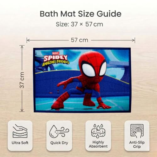 Image of Athom Living Cartoon Printed Themed Multi Colored Kids Premium Nylon Bathmat, with Latex Backing, Anti-Slip Bathmat, 37 x 57 cm, Pack of 1 (Spidey)