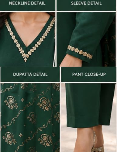 Image of Women's Blue Color Polyester Kurta Set with Pant & Dupatta | 3-Piece Suit