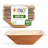 FOOGO Green 100 Cuencos Desechables de Hoja de Palma, 16,5cm, 600ml, para Postres y Ensaladas, Cuadrado, Biodegradables, Compostables, Como los Cuencos de Madera, Bambú y Papel, Fiesta