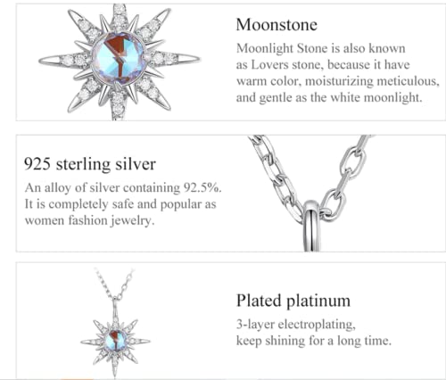 Collier sterling silver 925 et pierre de lune véritable YZCIS - 7