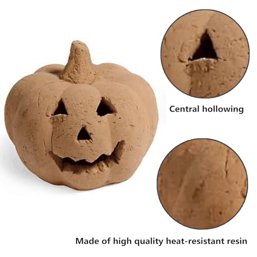 Porceosy Brennbare Kürbis Deko Gas Kamin Entlüftungsdeko Gruselige Halloween Kürbis Requisite Hitzebeständige Harz Dekoration für ein gruseliges Orange-2