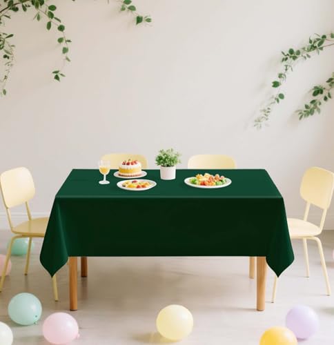 Image of SietDESEO 2 Pack Green Plastic Tablecloth Rectangle 54 x 108 Premium Disposable Table Cloth Plastic Green Table Cover for Wedding Baby Shower Party Decorations